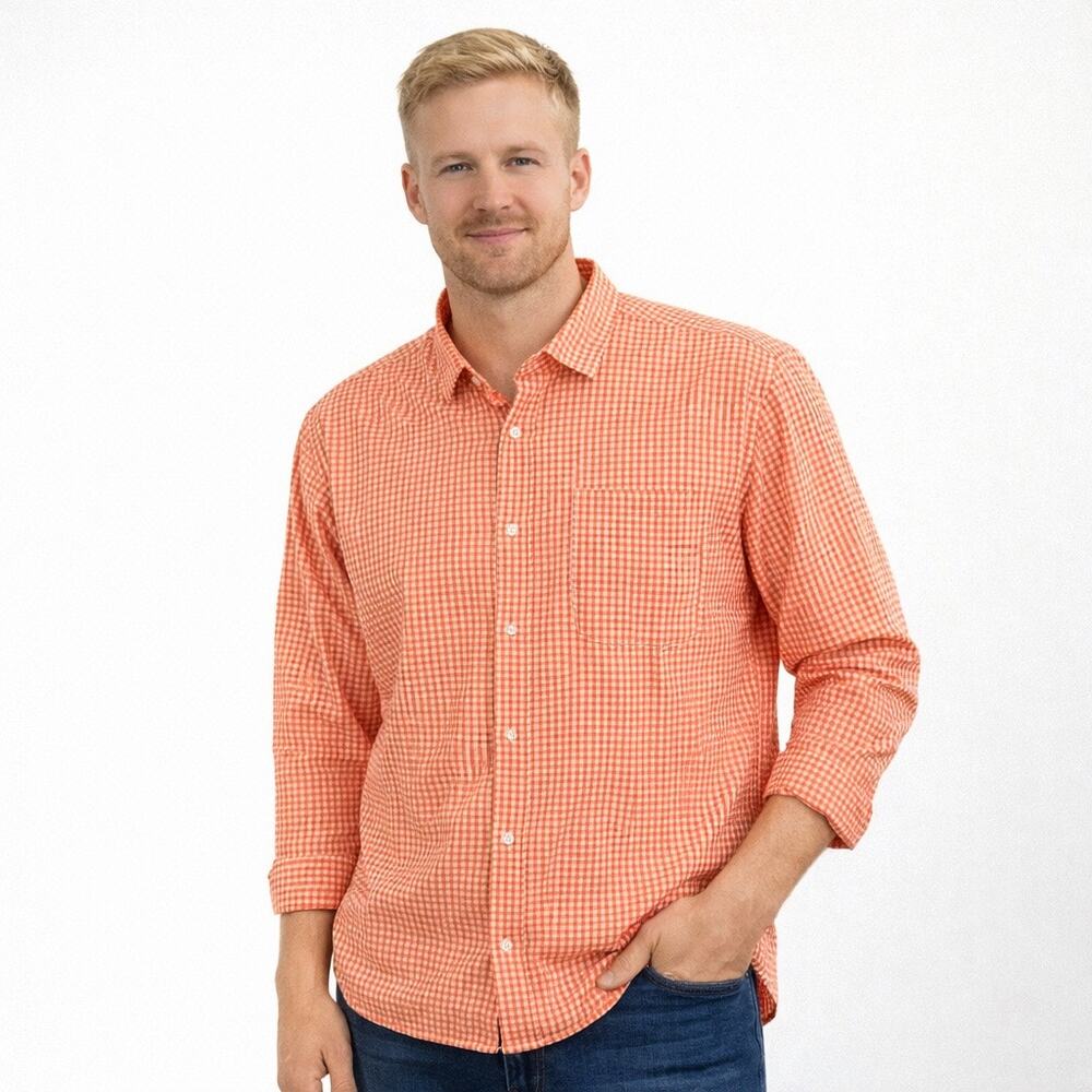 Tommy Bahama Button Down Shirt Orange White Gingham Long Sleeve Mens XL